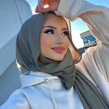 Long Solid Color Chiffon Hijab Scarf for Women - Muslim Head Wrap Ladies Veil Jersey Scarves