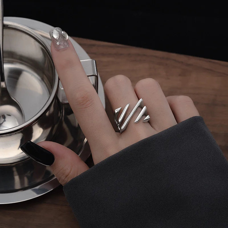 925 Sterling Silver Geometric Ring — BF CLUB Fashion Handmade Ring for Women, Party & Christmas Gift