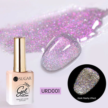 UR SUGAR Champagne Gold Silver Reflective Glitter Gel Nail Polish 15ml - Semi-Permanent Soak Off UV Manicure Art Varnish