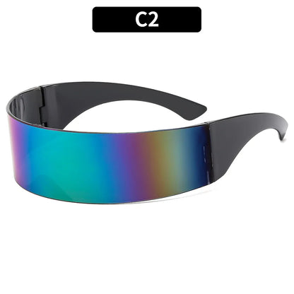 Y2K Future Warrior Rimless Sunglasses – One Piece Lens Cyber Punk Wrap Around Sun Glasses for Men & Women, Hip Hop Party Style
