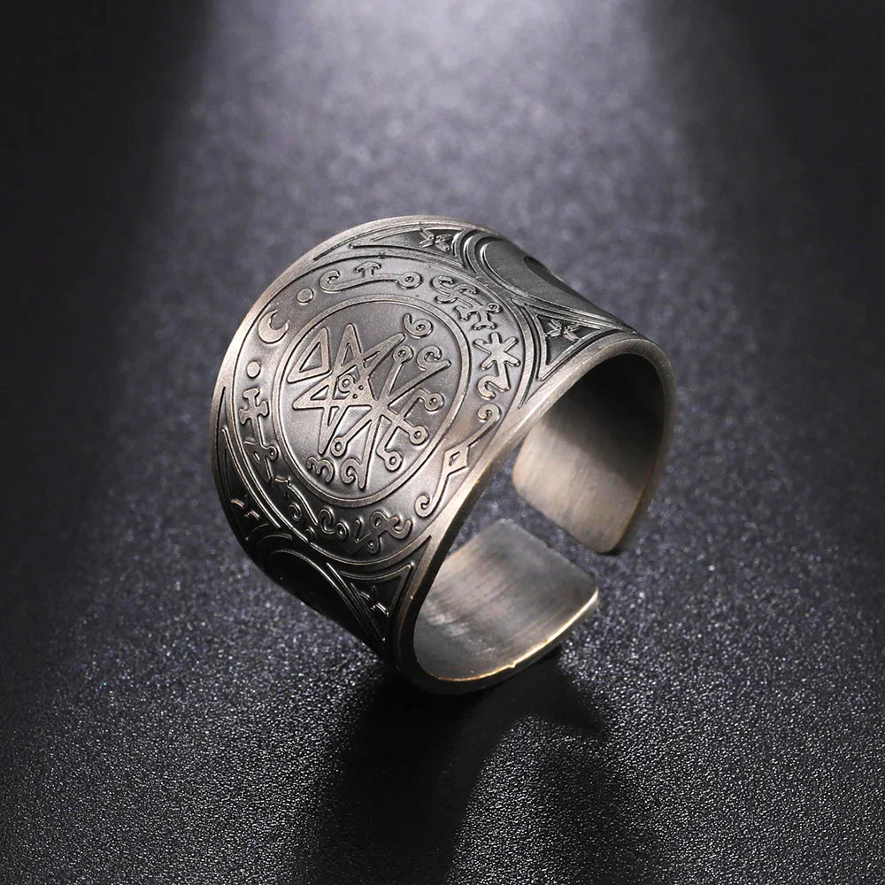 Dawapara 7 Archangels Protection Ring – Metatron Cube, Lilith Symbol, King Solomon Secrets Vintage Amulet Jewelry