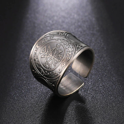 Dawapara 7 Archangels Protection Ring – Metatron Cube, Lilith Symbol, King Solomon Secrets Vintage Amulet Jewelry
