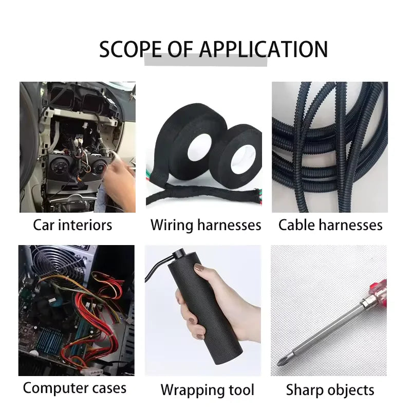 15M Heat-Resistant Flame Retardant Cloth Tape – Coroplast Adhesive Wiring Loom Protection for Car Cable Harness