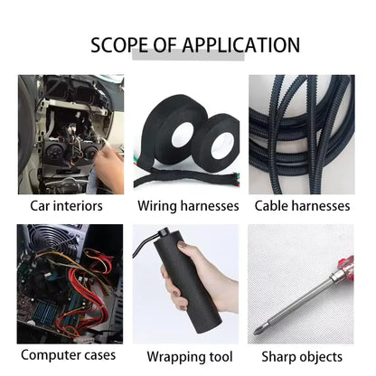 15M Heat-Resistant Flame Retardant Cloth Tape – Coroplast Adhesive Wiring Loom Protection for Car Cable Harness