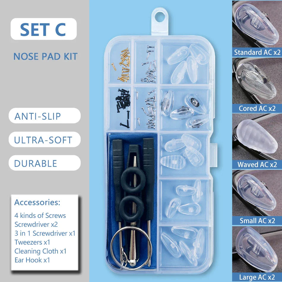 Silicone Air Chamber Nose Pads for Glasses | Anti-Slip Screw-In Eyewear Support & Accessories Kit