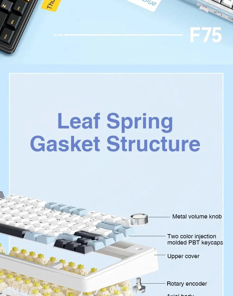 AULA F75 75% Mechanical Gaming Keyboard – 2.4G Wireless, Bluetooth, Wired, RGB, OEM Profile, Gasket Structure