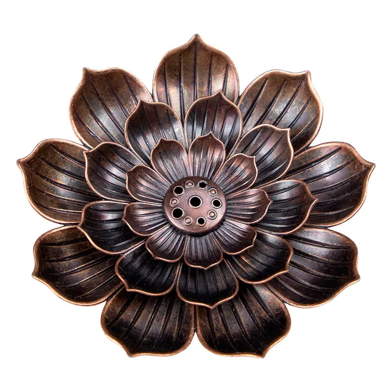 Alloy Incense Burner Stick Holder - Lotus Line Design for Buddhism, Sandalwood Coil Base - Ideal for Temples, Yoga Studios, and Home Decoration