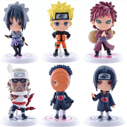 6 Pcs Naruto Mini Figures – Sasuke, Gaara, Uchiha Madara 7-8cm Collectible Figurines with Base