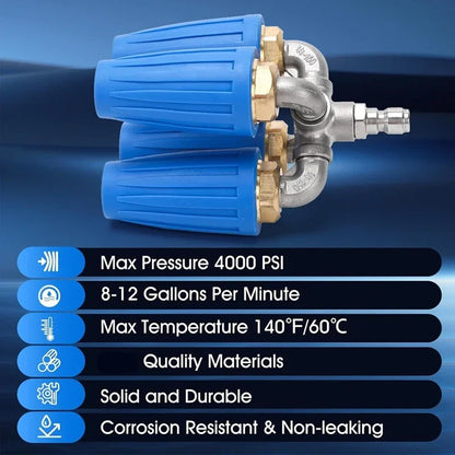 4-in-1 Turbo Pressure Washer Nozzle - 360° Rotating Nozzle with 1/4" Quick Connector, 2.5 Orifice & 4000 PSI