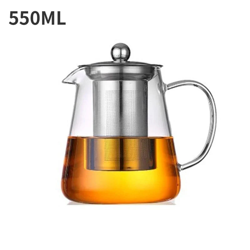 Heat-Resistant Glass Teapot with Stainless Steel Tea Strainer Infuser – Flower Kettle Kung Fu Teaware Set for Puer & Oolong Tea
