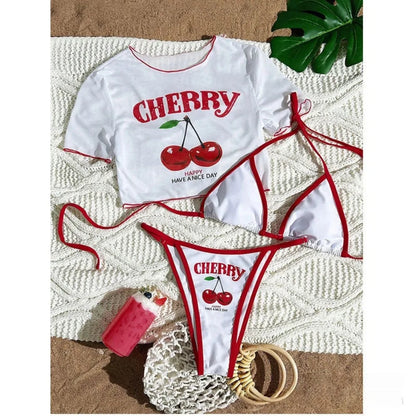 2026 Women’s Printed Mesh Bikini Set – Sexy 3-Piece Split Swimsuit Top Beachwear Swimwear