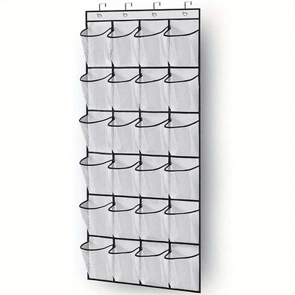 24-Grid Wall-Mounted Shoe Organizer – Fabric Closet Storage Rack with Mesh Pockets, Clear Hanging Over-the-Door Cloth Bag