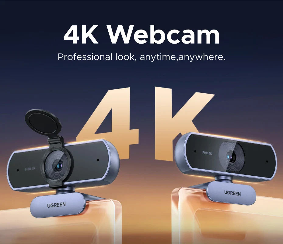 UGREEN 4K FHD 1080P 8MP Webcam – PDAF Auto Focus, Dual AI Noise-Cancelling Mics for PC, Zoom, Teams & Google Meet