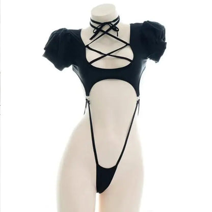 Backless Strappy Bandage Lingerie Set – One-Piece Bikini Costume for Women, Sexy Pajamas & Cosplay Uniform