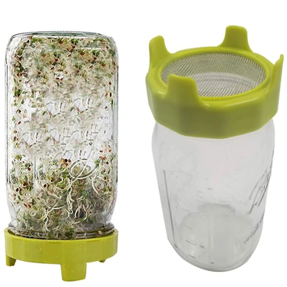 2pcs Plastic Sprouting Lid Set - Mesh Sprout Cover for Seed Germination, Vegetable Crop Growth, Fits Mason Jars with Sealing Ring