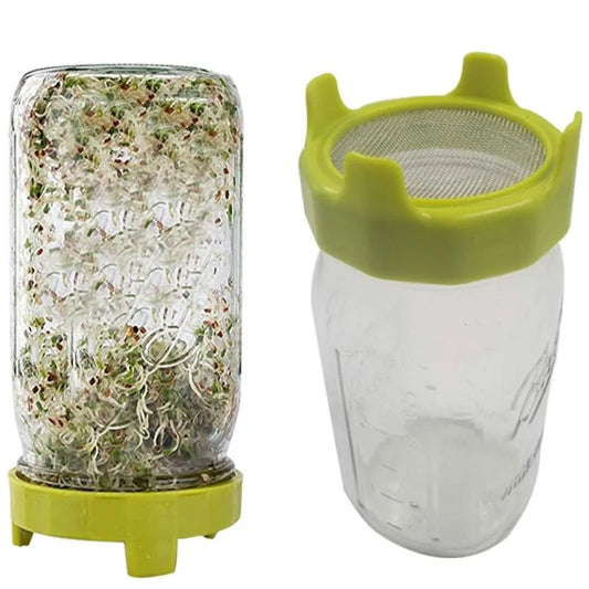 2pcs Plastic Sprouting Lid Set - Mesh Sprout Cover for Seed Germination, Vegetable Crop Growth, Fits Mason Jars with Sealing Ring
