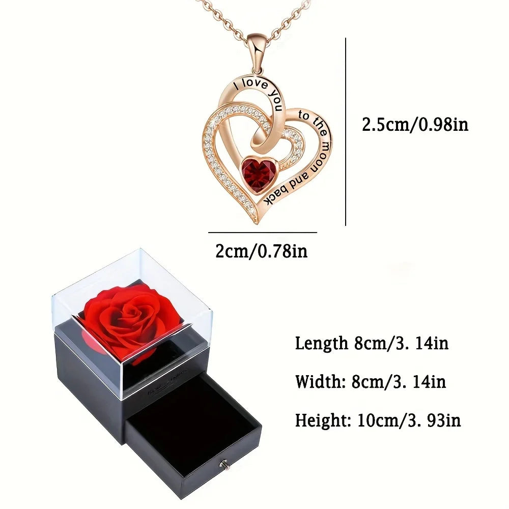 Luxury Love Heart Zircon Necklace - Rose Flower Gift Box Jewelry for Women, Girlfriends & Valentine’s Day