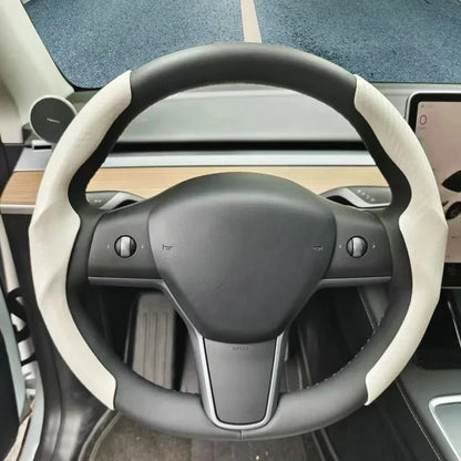 Tesla Steering Wheel Cover for Model 3/Y – Ultra-Thin Suede & Carbon Fiber, Sweat-Absorbing Car Accessory