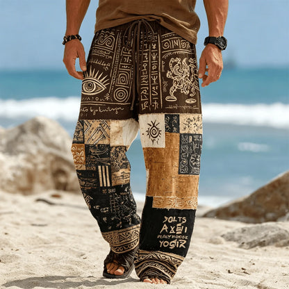 Men’s Tribal Patchwork Drawstring Pants - Casual Boho Summer Beach & Vacation Trousers