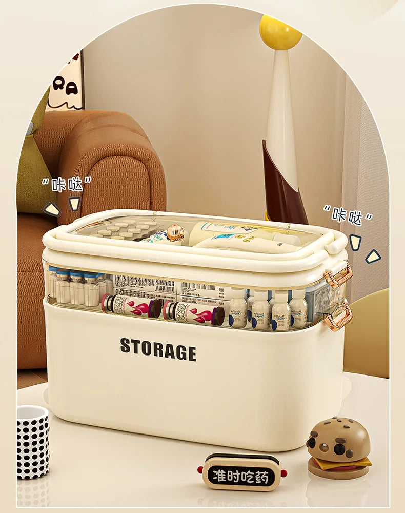 3/4-Layer Large Capacity Medicine Organizer Box – Portable Family First Aid Kit & Pill Storage Container