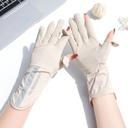 Summer Sunscreen Gloves: Women's Thin Ice Silk Anti-Ultraviolet Touch Screen Driving & Riding Non-Slip Breathable Gloves