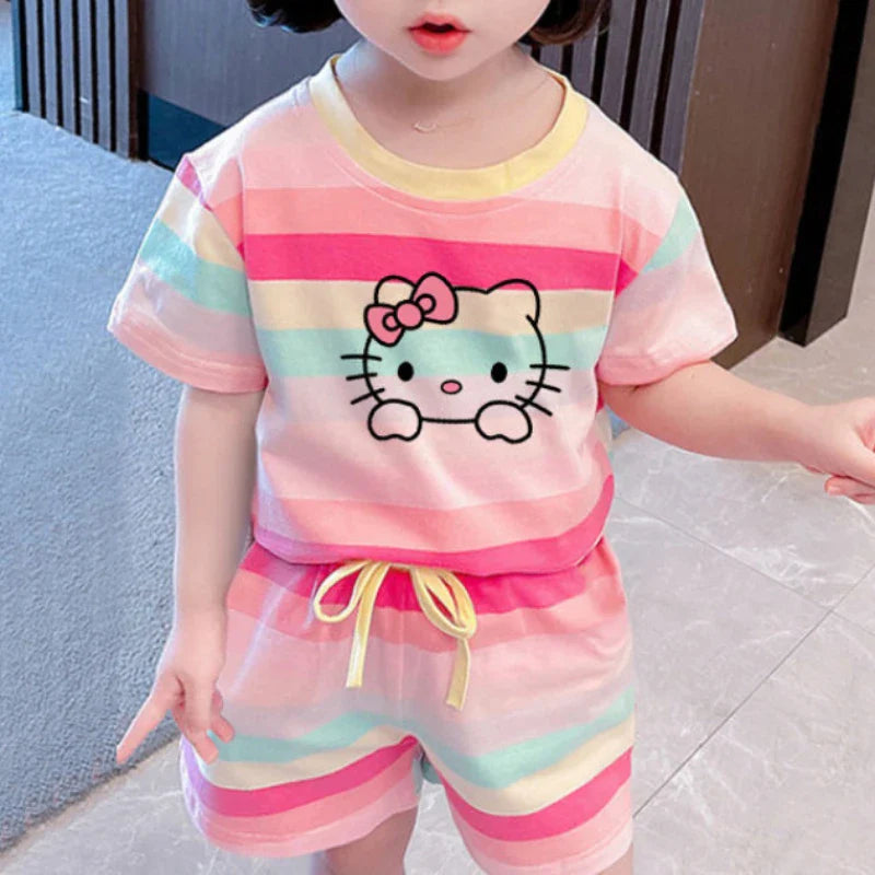 Cute Hello Kitty Summer Clothing Set for Baby Girls - T-Shirt & Elastic Waist Shorts Outfit