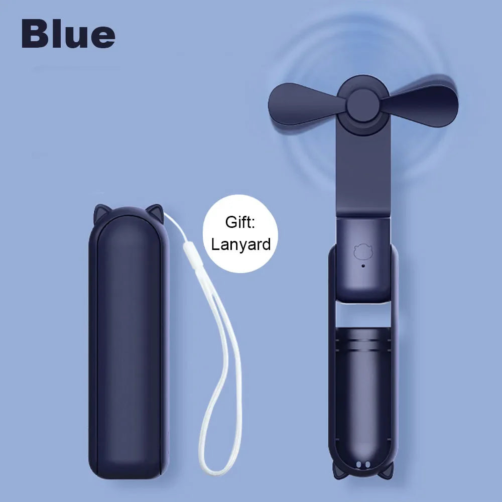 Portable Mini Handheld USB Fan – Rechargeable Folding Pocket Fan with Battery, Cooling Hand Fan and Power Bank Function