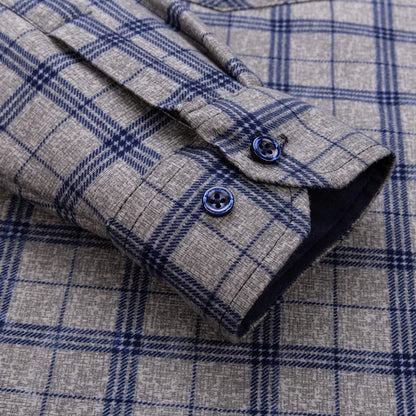 Men’s Fleece Plaid Shirt - Warm Thick Long Sleeve Business Check Shirt with Single Pocket for Autumn & Winter