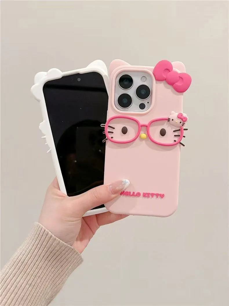 3D Glasses Cat Silicone iPhone Case — Cute Shockproof Phone Cover (Fits iPhone 4/4S/5/5S/SE/7/8/11–17 Pro Max)