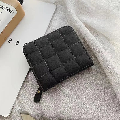 Women’s Small PU Leather Zipper Wallet with Coin Purse – Cute Plaid Mini Korean Card Holder, New Arrival