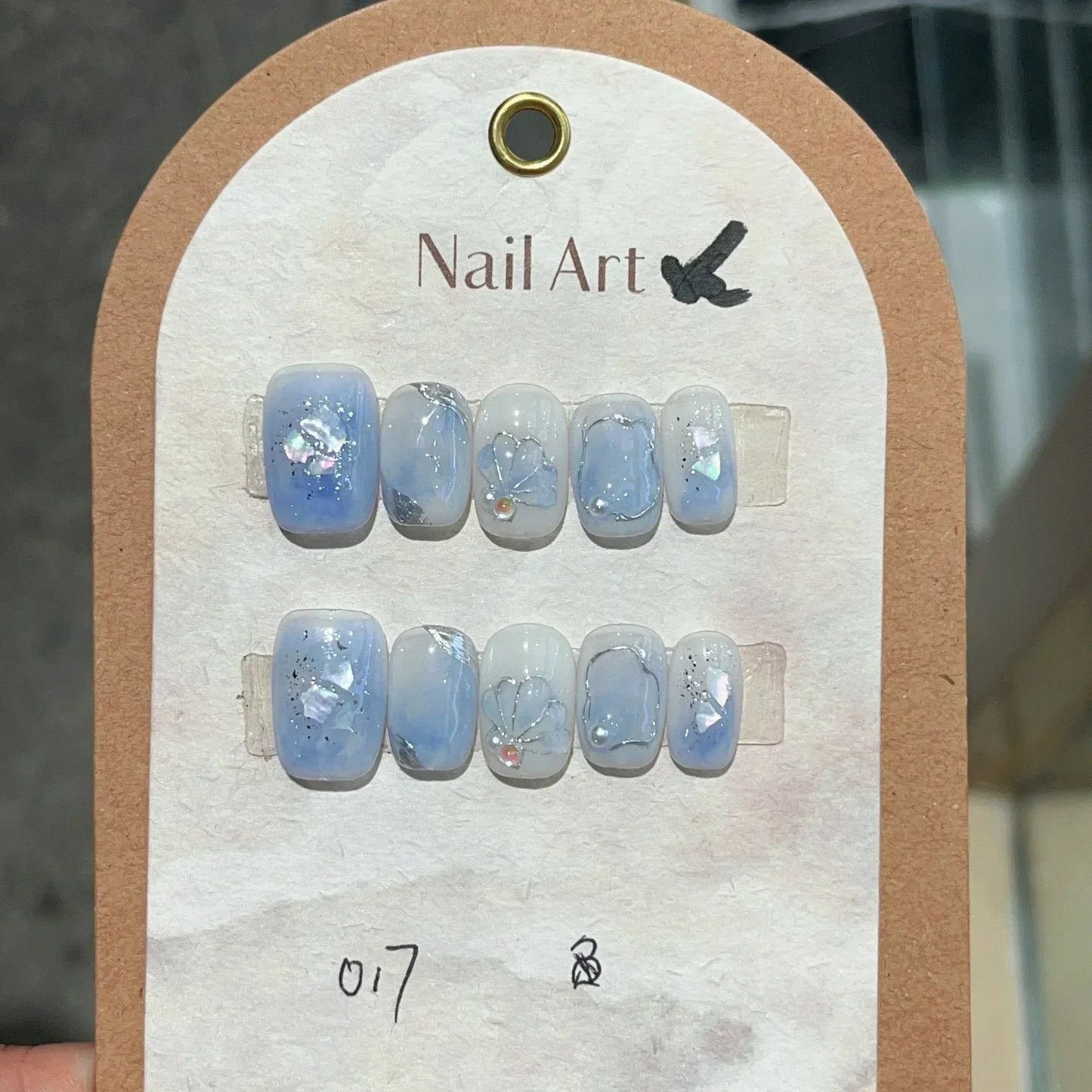 10 Pcs Short Handmade Pink Press-On Nails – Spring French Rhinestone Plaid Full Cover Fake Nail Tips