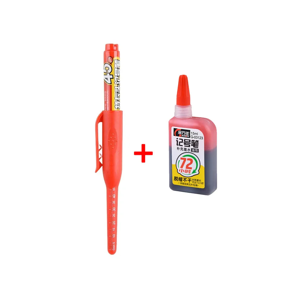 45mm Deep Hole Marker Pen - Waterproof Long Nib Carpenter Pen for Woodworking, Black/Blue/Red Ink