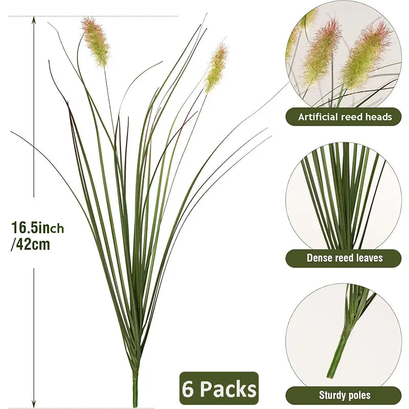 6Pcs Artificial Reed Grass Plants – Decorative Faux Greenery for Home, Living Room & Outdoor Garden Decor Simulation Plants