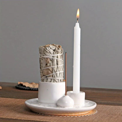 Morandi Ceramic Candle Holder & 4 in 1 Incense Burner – Palo Santo, Sage, Stick & Cone Holder