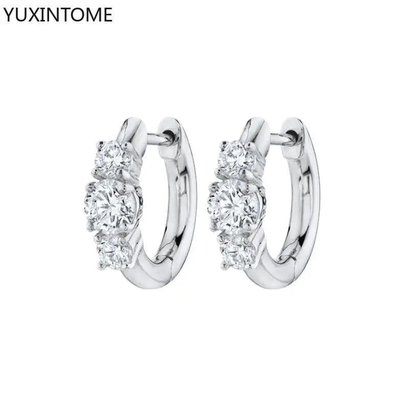 925 Sterling Silver White Zircon Hoop Earrings for Women – Fashion Geometric Crystal Silver Earrings Fine Jewelry Elegant Daily Wear Jewelry