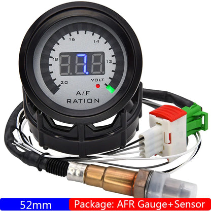 52mm Digital Air Fuel Ratio Gauge — AFR Display with Narrowband O2 Oxygen Sensor 0258006028, Smoked Car Gauge for Gasoline Engines, 12V