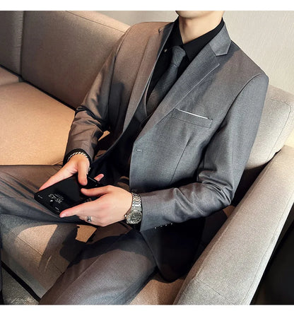 High-Quality Men’s 3-Piece Suit Set — Business Casual & Wedding Outfit (Jacket + Vest + Trousers), 2024 Fashion Banquet, Sizes S-6XL