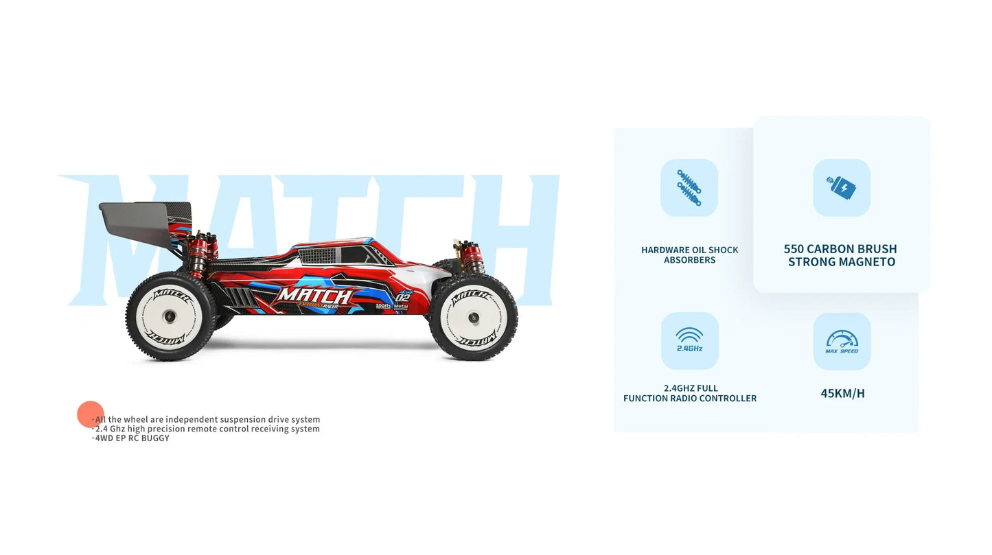 Wltoys 104001 RTR 1/10 4WD RC Car – 2.4G High-Speed Remote Control Drift & Off-Road Climbing Metal Vehicle, 45km/h