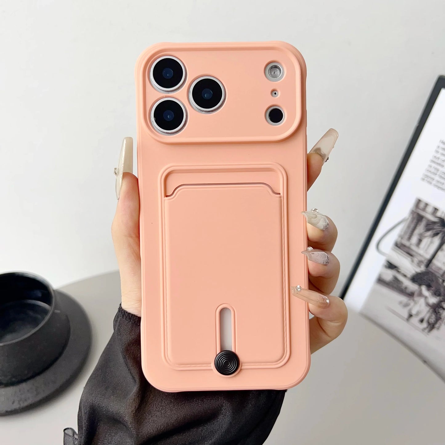 Push Card Wallet Phone Case with Card Slot Holder, Soft TPU Credit Card Cover for iPhone 17, 16, 15, 14, 13, 12, 11 Pro Max, Air, Plus & Mini