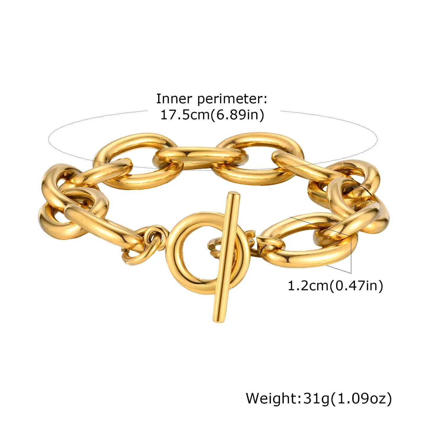 Women’s Chunky Gold Toggle Chain Bracelet – Stainless Steel OT Buckle Link Bracelet, Tarnish-Free Bold Fashion Jewelry