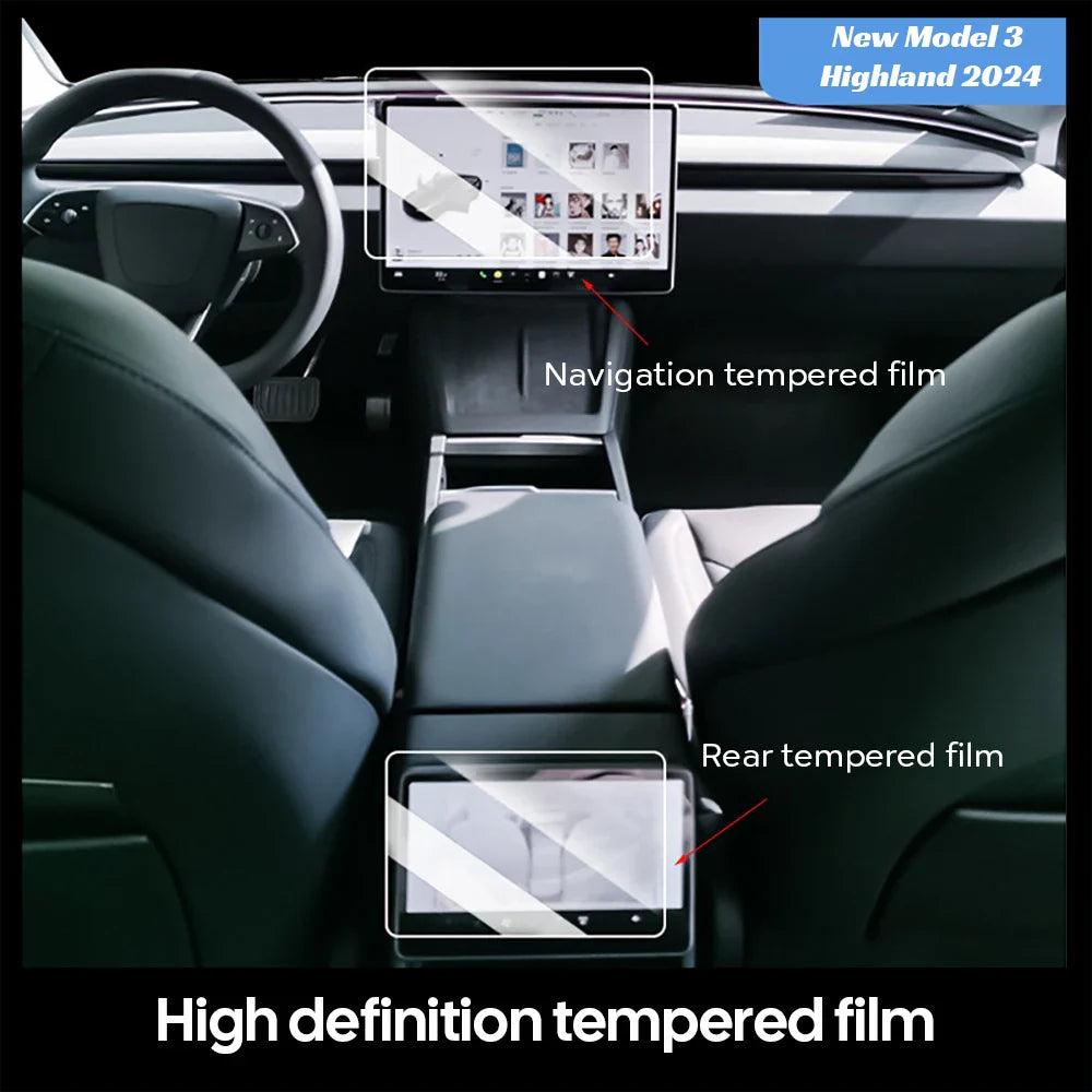 Tempered Glass Screen Protector for Tesla Model 3/Y Highland 2024 - Rear Row Center Control Touch Screen Film