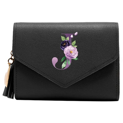 Women's RFID Leather Wallet - Compact Luxury Mini Purse With ID Window, Purple Letter Pattern & Card Holder Design