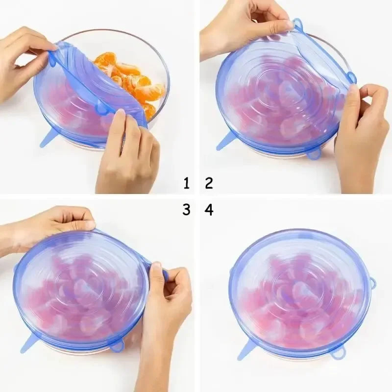 6PCS Reusable Silicone Stretch Lids – Multifunctional Food Bowl Covers for Fresh-Keeping Fruits & Vegetables