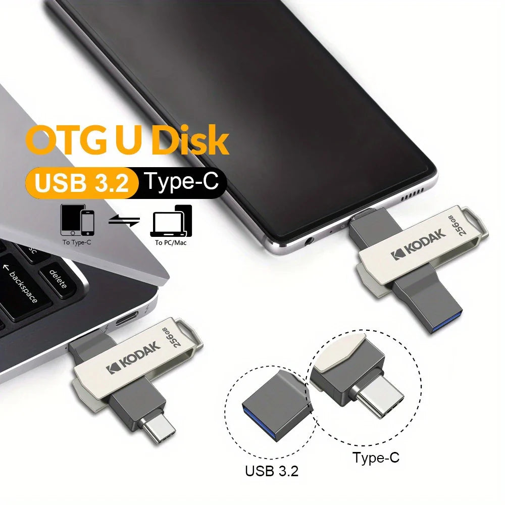 Kodak K273 High-Speed USB 3.2 Flash Drive – Type-C Dual-Use for Phone & Computer, 32GB to 256GB