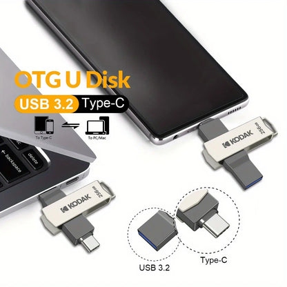 Kodak K273 High-Speed USB 3.2 Flash Drive – Type-C Dual-Use for Phone & Computer, 32GB to 256GB