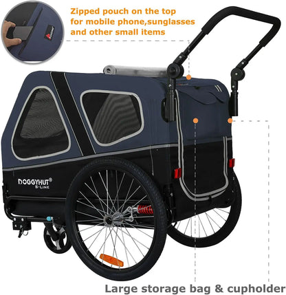 S-Line XL Pet Bike Trailer & Stroller — Folding Dog Cart with Suspension Wheels for Pets up to 100 lbs