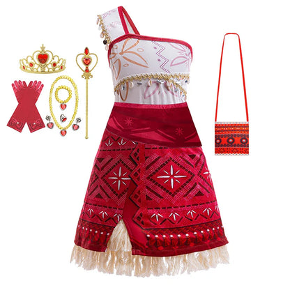 Girls Moana 2 Dress - Halloween Party Adventure Costume, Princess Fancy Clothes, Vaiana with Pet Pig Outfit