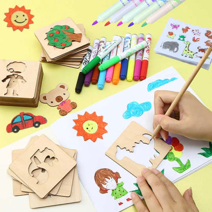 20pcs Montessori Wooden Drawing Toys – DIY Painting Template Stencils, Educational Learning Gift for Children