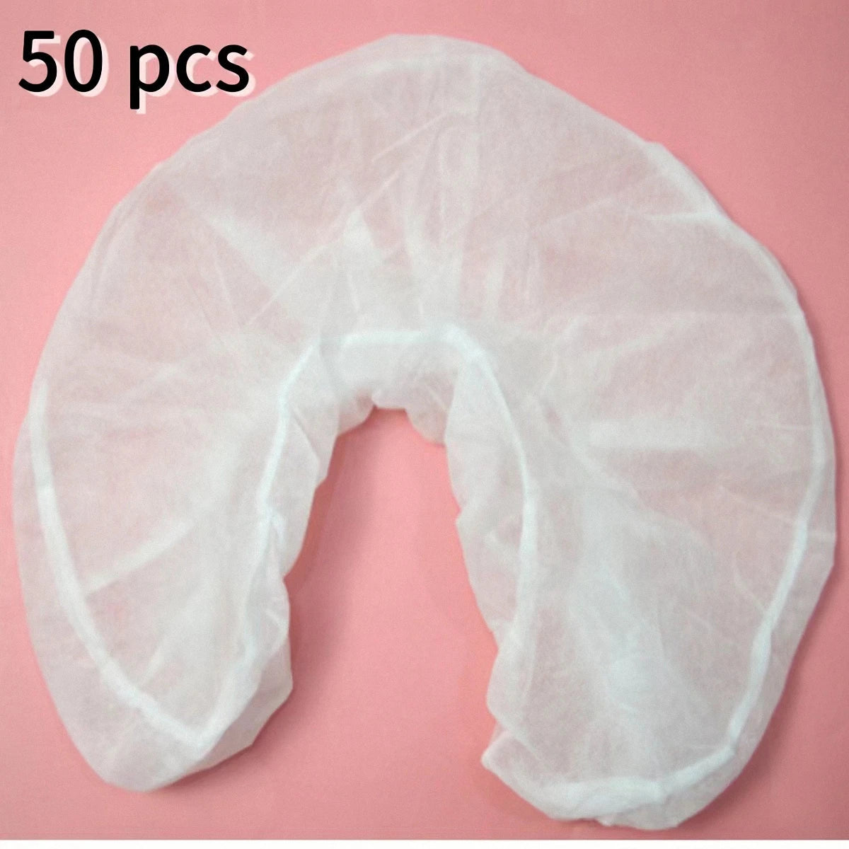 50pcs Disposable Massage Face Cradle Headrest Covers – White U-Shaped Elastic Non-Woven Pillowcases