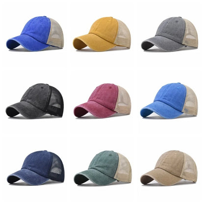 Vintage Washed Cotton Cap - Denim Mesh Baseball Hat with UV Protection for Women